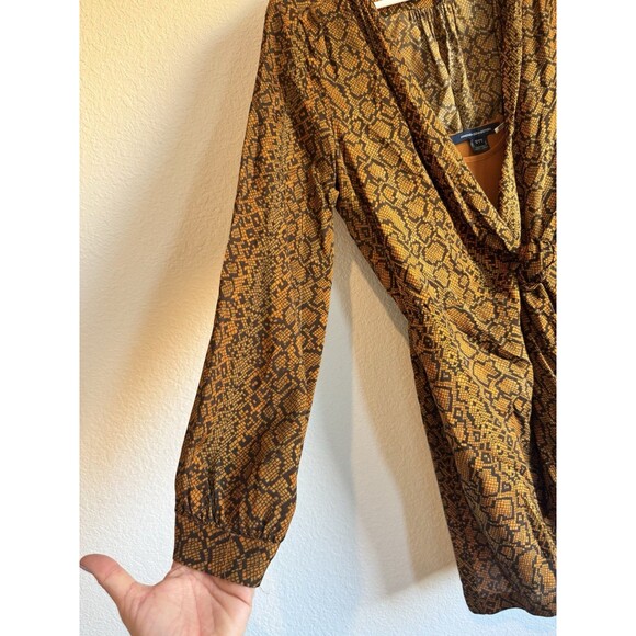 French Connection Women's Orange Brown Snakeskin Wrap Blouse Long Sleeve Chiffon - Picture 3 of 16